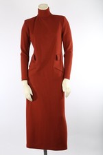 Vintage Sherrie Bloom Brick Red Knit Turtleneck Long Sleeve Midi Dress Womens 6