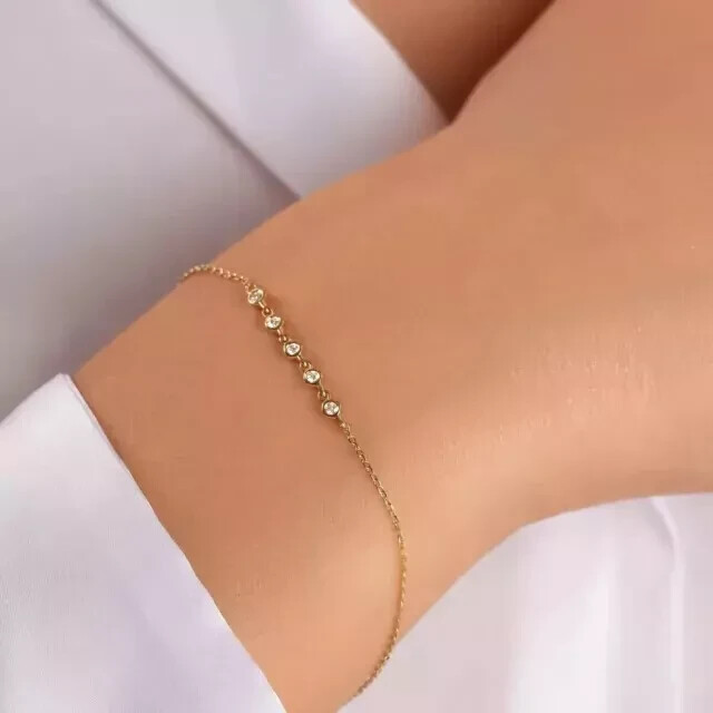 Chain Bracelet 0.35Ct Round Cut Real Diamond 14k Yellow Gold