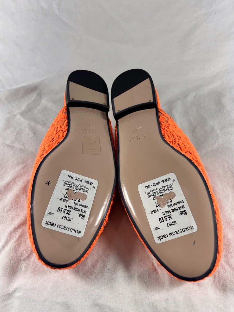 $935 GUCCI Orange Lace Horsebit Princetown Slippers Women's Marked
