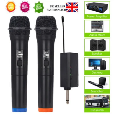 2x Professional Wireless Microphone Dual UHF Cordless Dynamic Karaoke Mic System