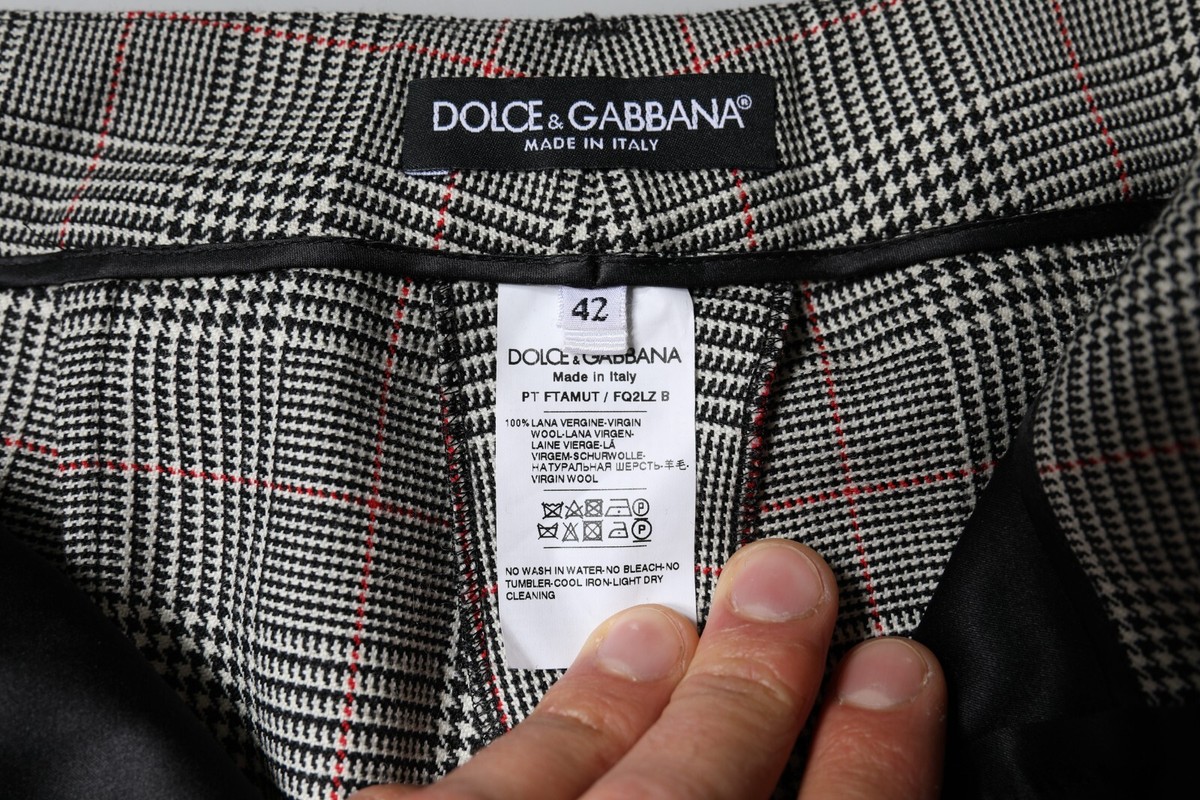 DOLCE & GABBANA Pants Gray Plaid Wool Mid Waist Women