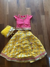 New Infant Baby Toddler Girls Indian Lengha Pink and Yellow Wedding Outfit 3T 4T
