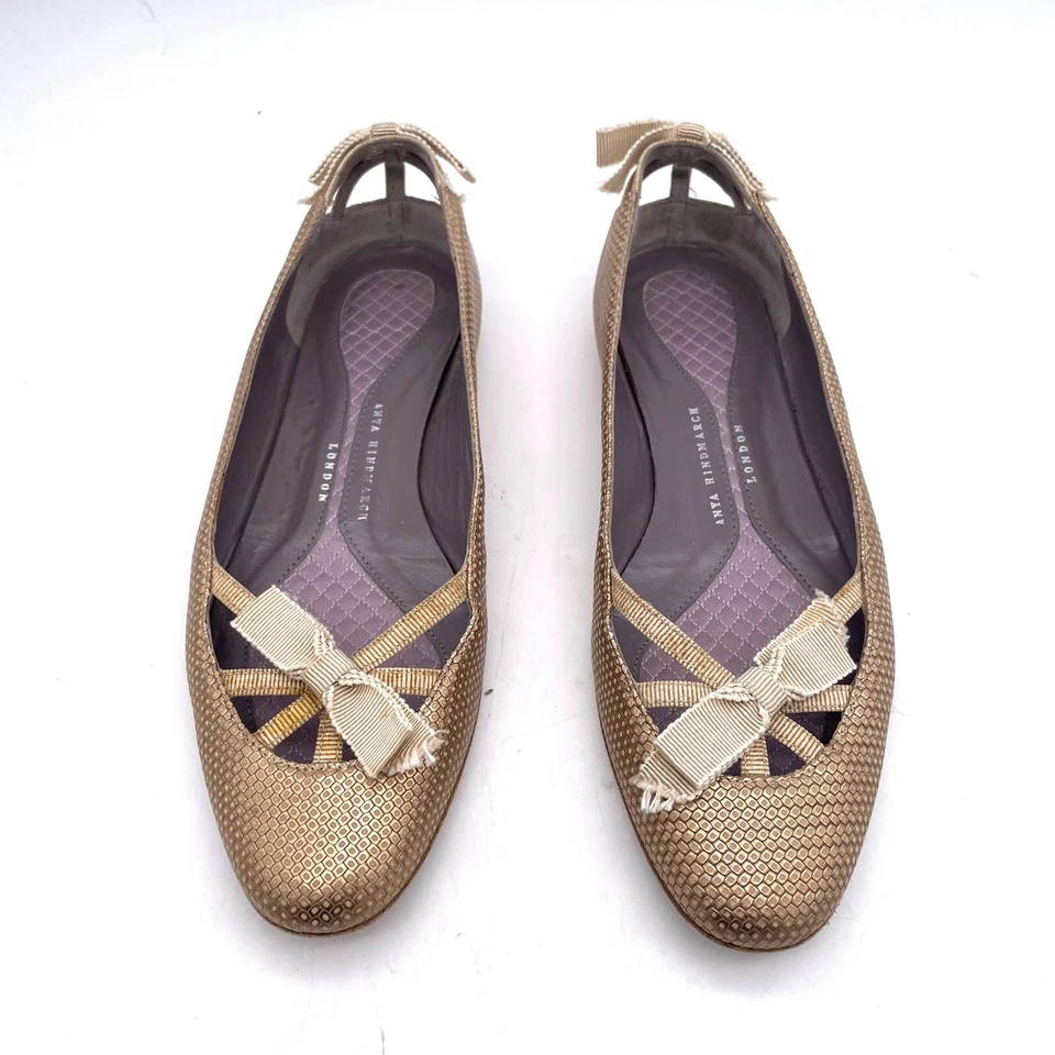 Pisos planos de ballet Anya Hindmarch London de cuero dorado Euro 37 Foto 3 de 4