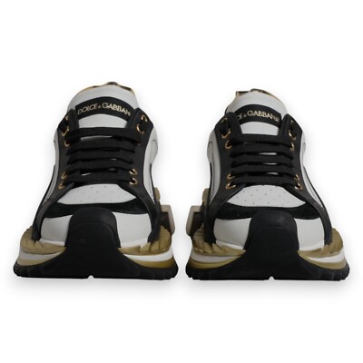 DOLCE & GABBANA Shoes White Gold Black Leather SUPER KING Sneakers