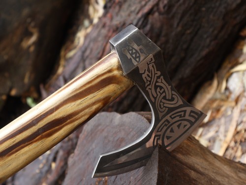 EDC Ascia Viking fatta a mano in acciaio al carbonio Tomahawk con fodero in pelle BL-4090 - Foto 17 di 19