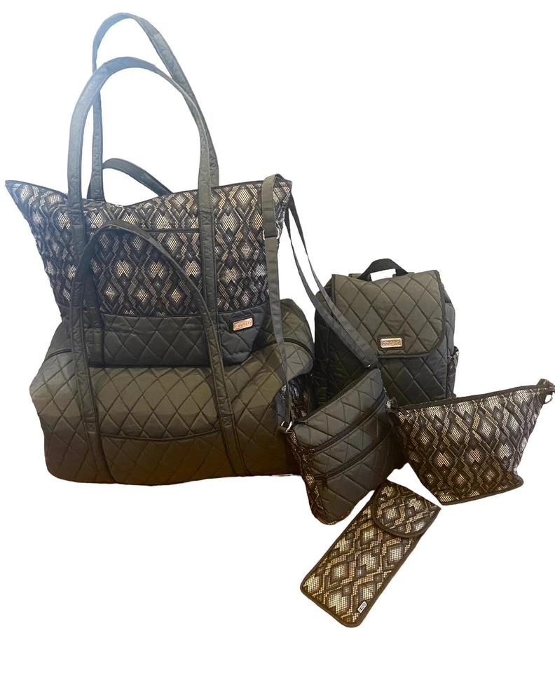 Cinda B 6 Piece Travel Duffle Luggage Set Backpack Tote Crossbody Python Black - Image 2 of 4