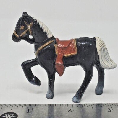Vintage Painted Lead Horse Figurine Japan Black White Mane & Saddle 2.5''