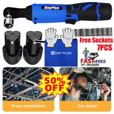 Electric Cordless Ratchet 3/8" Right Angle Wrench Impact Power Tool 2 Batteries
