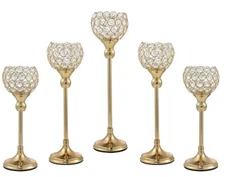 Crystal Candle Holder,Tea Light Candlestick Holders for Wedding Table Gold