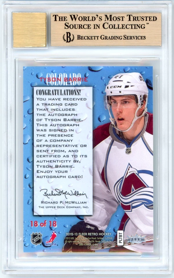 Tyson Barrie BGS 9.5 w 10 AU: 2012-13 Fleer Retro Rookie Autographs Gisto POP 2 - Image 2 of 4
