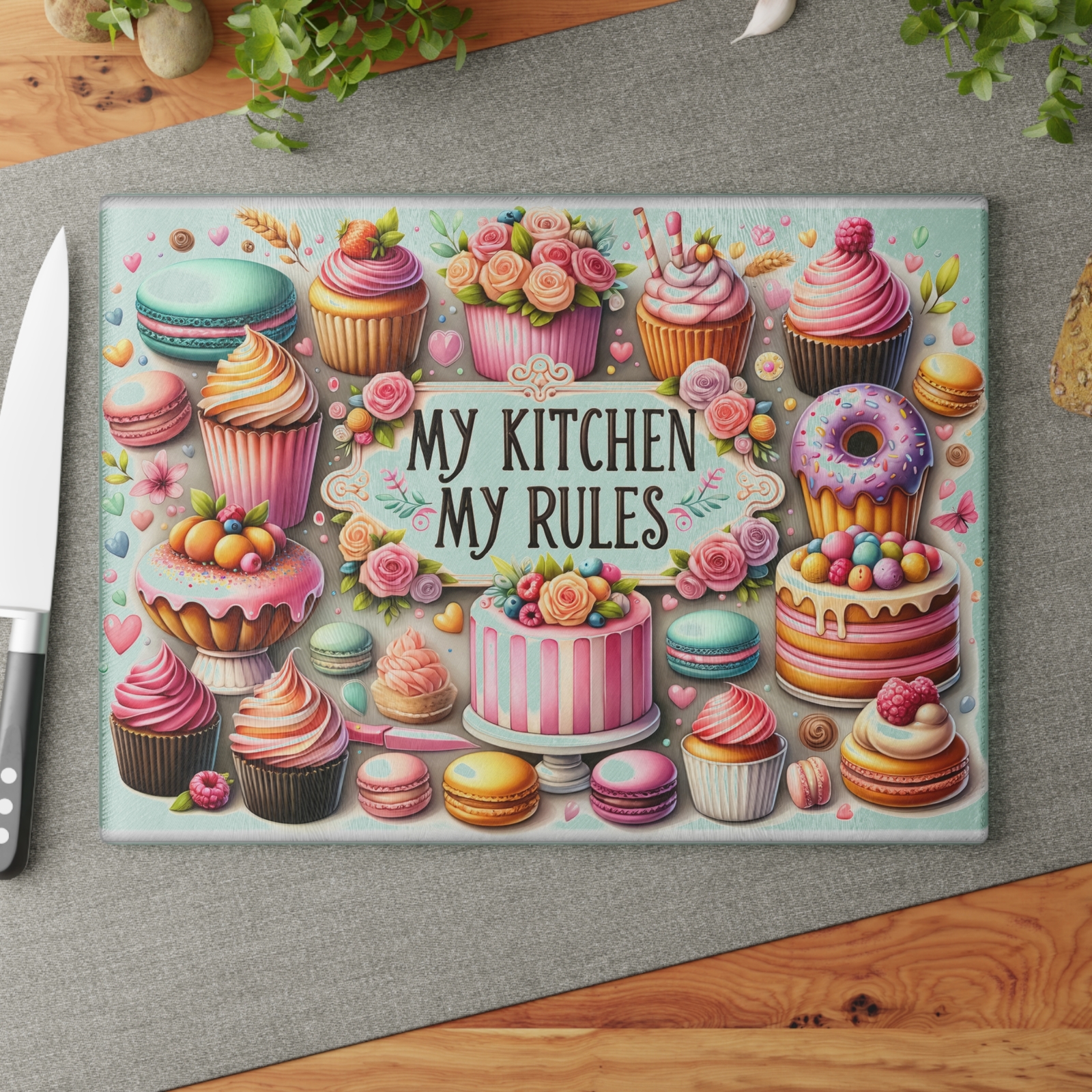 Cupcake & Cake Image Glass Cutting Board, Kitchen Decor, Foodie Gift-image
