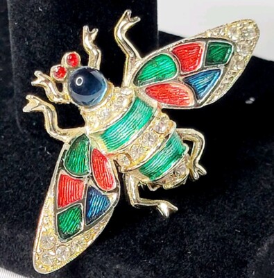 Vintage Multicolor Rhinestone Glod Tone Bee Pin Brooch Fashion Jewelry