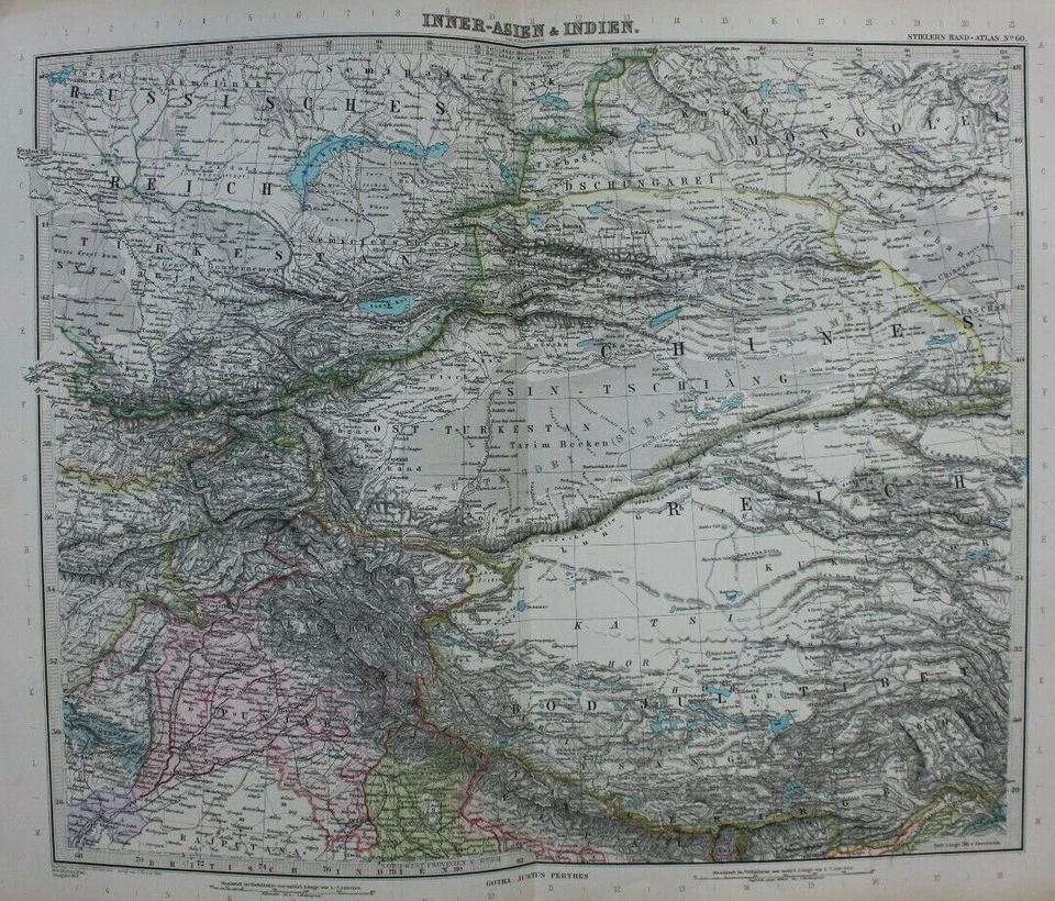 Mapa antiguo original ASIA, RUSIA, CHINA, INDIA, GOBI, HIMALAYAS, Stieler, 1891 Foto 2 de 4