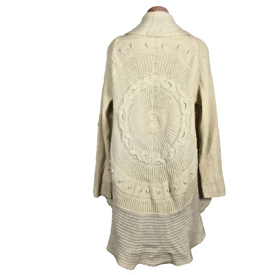 Benetton Poncho Shawl Wrap Cardigan Sweater Ivory Medallion Mohair Wool Croatia