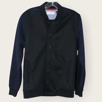 {FIVE FOUR} Jacket Men's Black/Blue Stretch Pockets Snaps Lined Dressy/Casual ~S