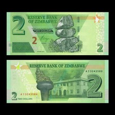 Zimbabwe 2 Dollars 2019  Banknote Revise Hybrid Balancing Rocks UNC P-101