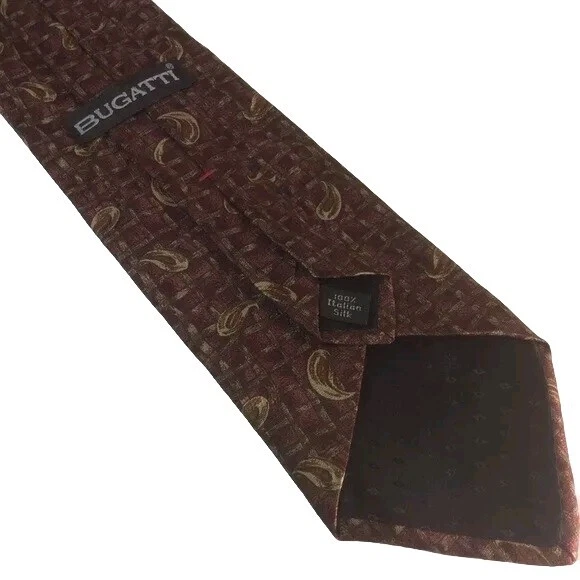 布加迪领带棕色和金色几何丝绸领带 57x4 英寸 — 第 3/3 张图片