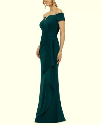 xscape hunter green dress Gina Organza Off the Shoulder Ruffle Floor Length Dress main image 1