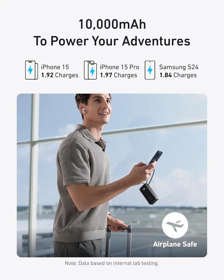 Banco de alimentación Anker Nano 3 en 1 10000 mAh cable USB-C incorporado 30 W carga de pared | Reacondicionado Foto 4 de 4