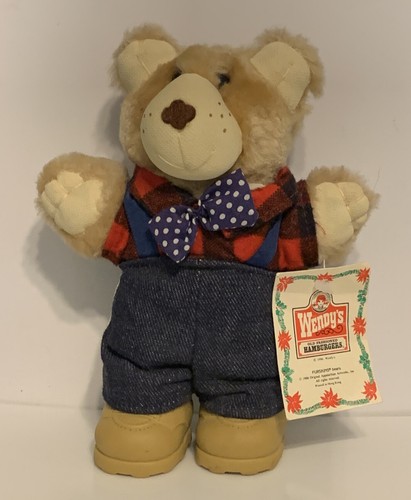 Camicia vintage 1986 FARRELL FURSKIN orsacchiotto rosso a quadri 7” peluche Wendy’s con etichetta
