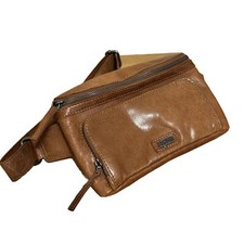 Spikes & Sparrow Leather Festival Waist Belt Bag Front Zip Pocket Brown Brandy