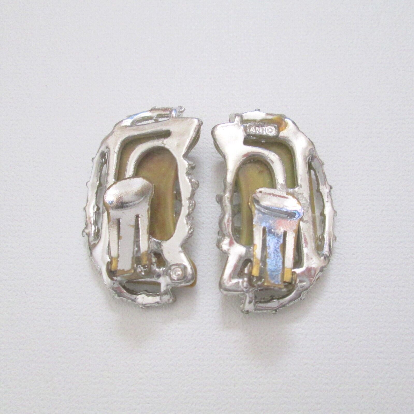 Vintage ART Signed Clip Earrings Bakelite Slices … - image 3