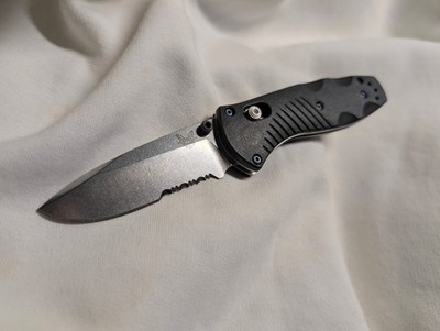 Cust Benchmade 585S Serrated Mini-Barrage 154CM Assist & Lock, Blue/Hardware Kit