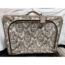 French Luggage Co Vintage Floral Tapestry Suede Suitcase Handcrafted California