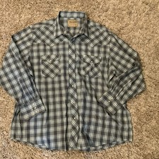 Vintage Wrangler Western Shirt Pearl Snap Gray Blue Plaid Mens XXL