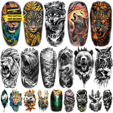 77 Sheets Temporary Tattoos, 17 Sheets Half Arm Wolf Lion Tiger Bear Leopard Eag