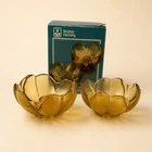 Anchor Hocking Amber Tulip Candleholders Vintage Glass Flower Set of 2 Boxed