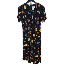 Ali Taylor New York Vintage Floral Polka Dot Midi Dress Black Orange Womens 10