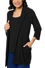 Susan Graver Every Day Liquid Knit Open Front Cardigan Black