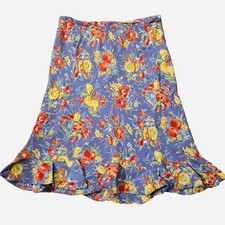 Vintage Coquette lettuce Hem Y2k Floral Midi Skirt A-Line Women's Size M Cottage