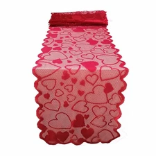 Red Lace Table Runner Heart Runner 72 Inches Fireplace Mantle Scarf Cover Din...