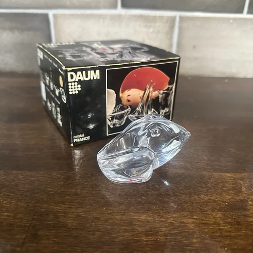 Daum France Crystal Sitting Bullfrog Frog Paperweight Signed W/Box