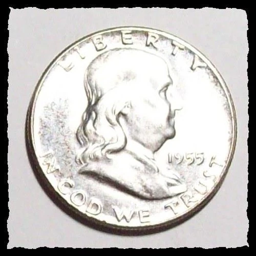 1955  FRANKLIN HALF DOLLAR Toned Nice BU #20D61 .900 SILVER COIN