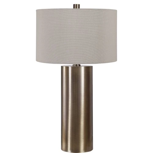 Glam Table Lamp 31 1/2" Tall Brushed Brass Beige Drum Shade Living Room Bedroom - Picture 3 of 8