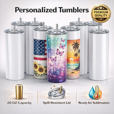 20 oz Sublimation Tumblers Blanks 10 Pack Stainless Steel Insulated Cups