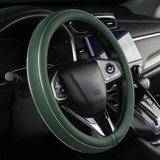 Green Leather Steering Wheel Cover Fiber Strip Car Steering Wheel Cover Unive...