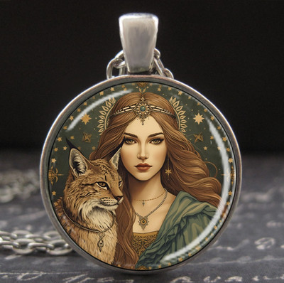 Freya Necklace Norse Viking Goddess of Love Freyja Lynx Cat Pendant Charm