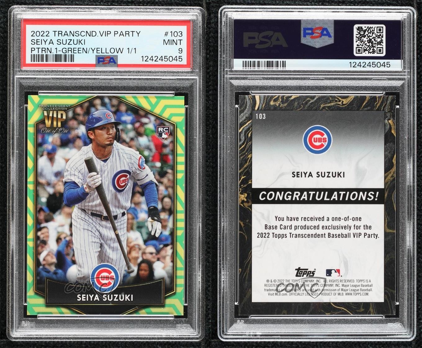 2022 Transcendent Collection VIP Party 1/1 Seiya Suzuki PSA 9 MINT Rookie RC 6fs