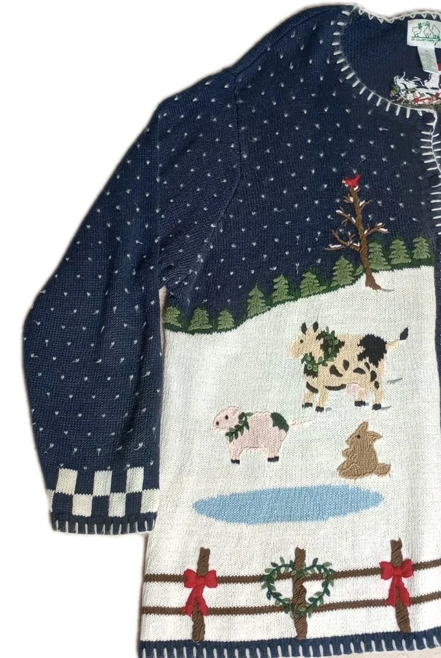 Vintage Quacker Factory Cardigan Christmas Sweater Winter Farm Animals Plus 3X - Image 3 of 4