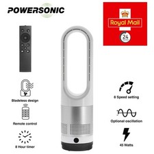 Bladeless Tower Fan 45W Air Cooling 8 Speed Timer Remote Control Oscillating