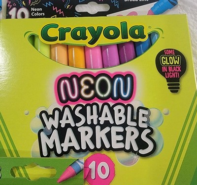 Crayola Neon Washable Markers NEW/Unused Pack Of 10 Glow In Black Light 