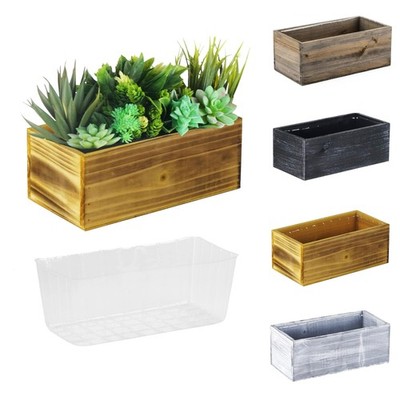 Small Natural Light Brown Wood Rectangle Planter with Removable Plastic Liner...