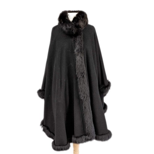 Cashmere with Fur Trim Black Poncho