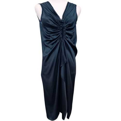 LANVIN 2007 Gorgeous Silk Dress Alber Elbaz Midnight Blue Retro Luxurious Size 6