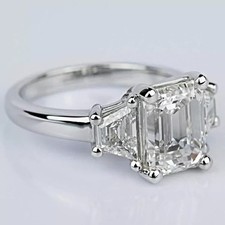 3Ct Emerald-Cut Lab Created Solitaire Engagement Ring 14k White Gold Plated