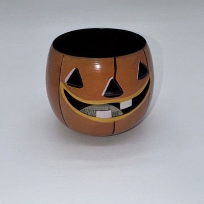 Vintage Hosley International Metal Votive Holder Pumpkin Jack o Lantern 